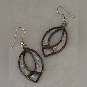 Handcrafted Clear Stained Glass and Copper Drop Earrings, Boho Style